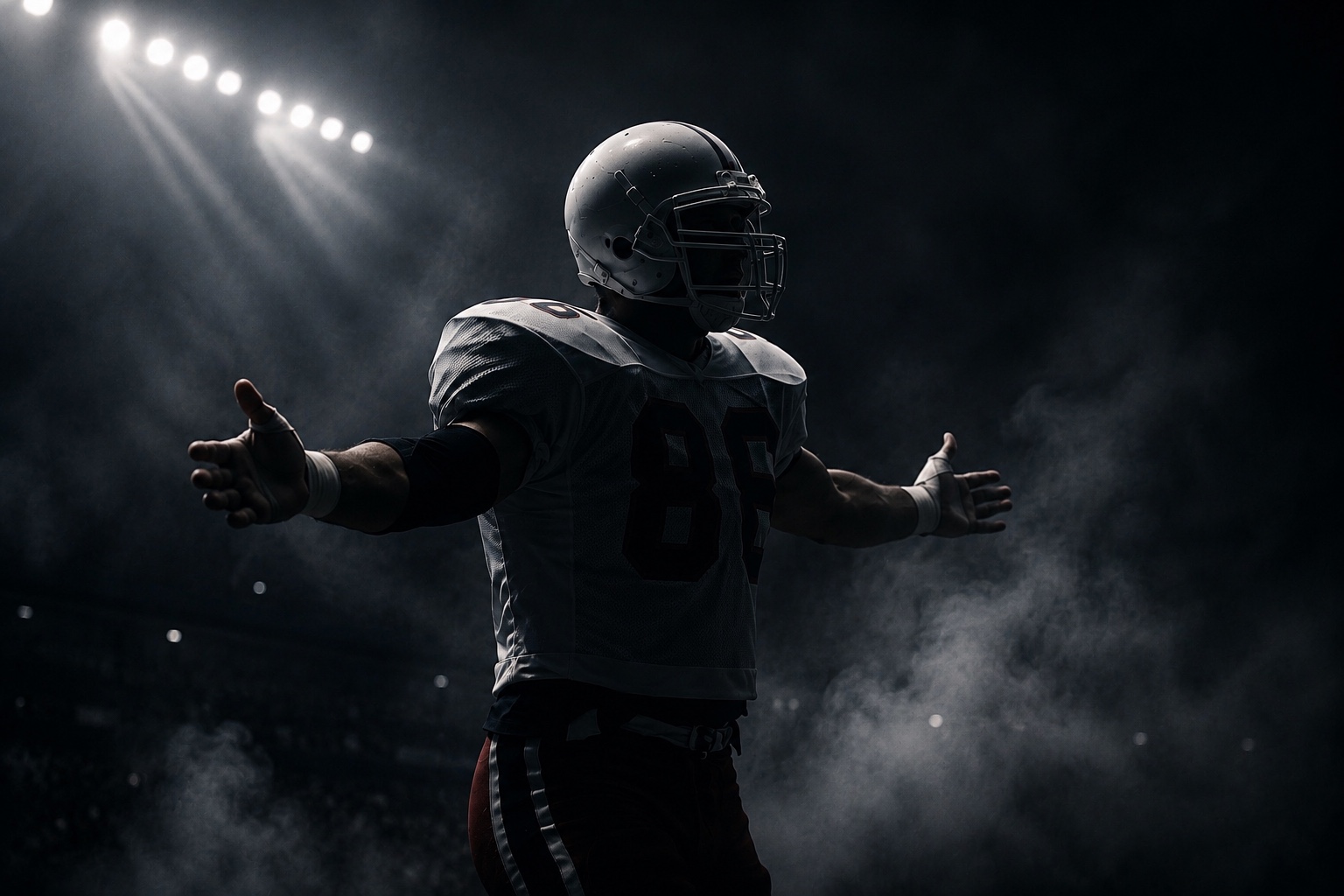 Football player under stadium lights